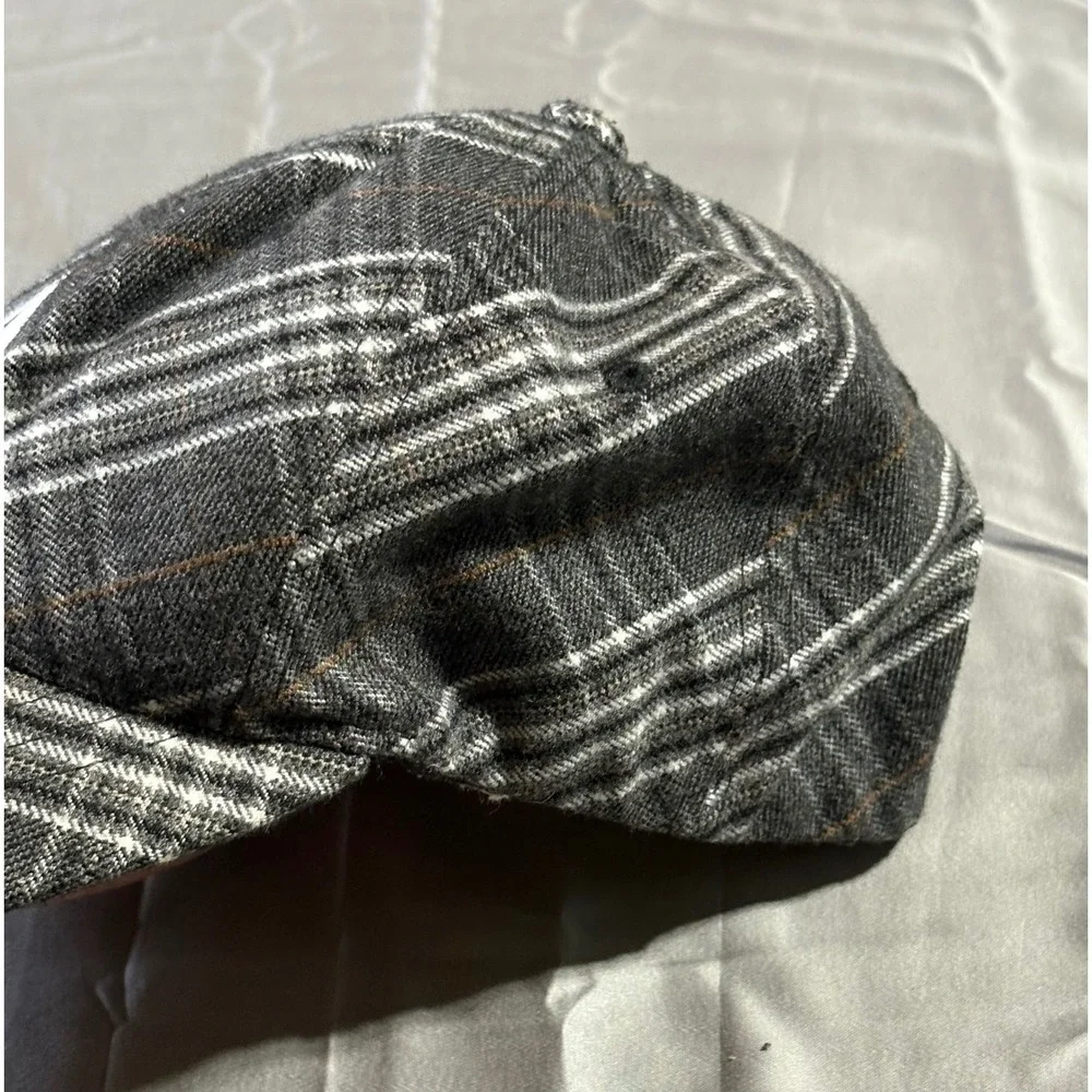 Volcom Youth Grey Plaid Flexfit Baseball Hat Skate Stone Logo Cap